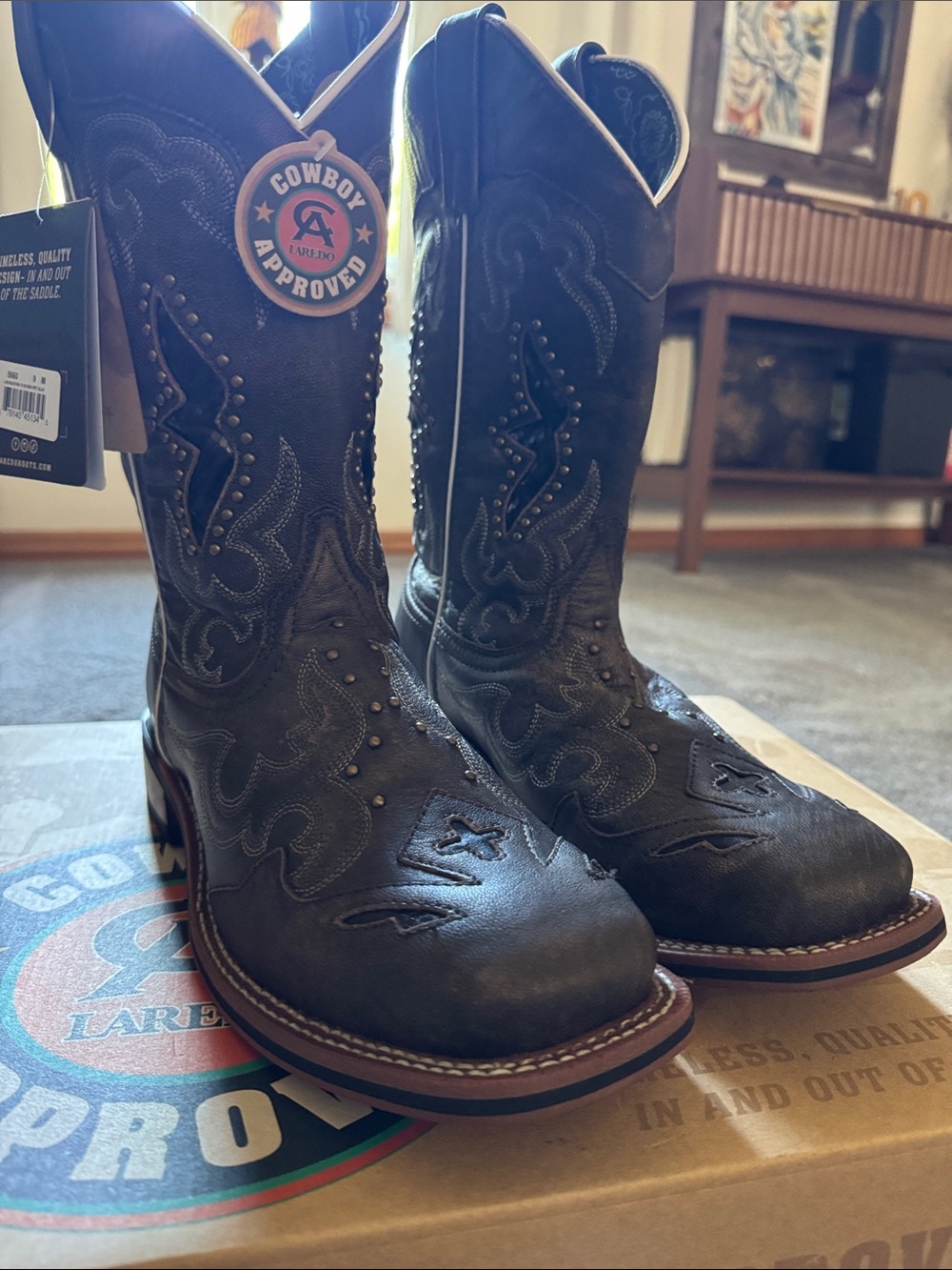 Laredo Dark Brown Western Cowboy Boots with Stud Accents